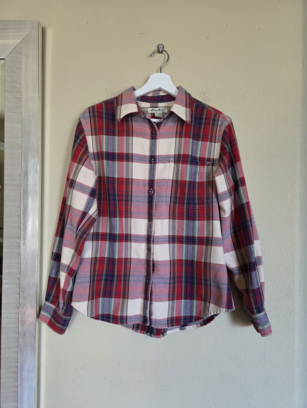 Eddie Bauer Multi Colored Plaid Button-Up Shirt Cotton Cozy